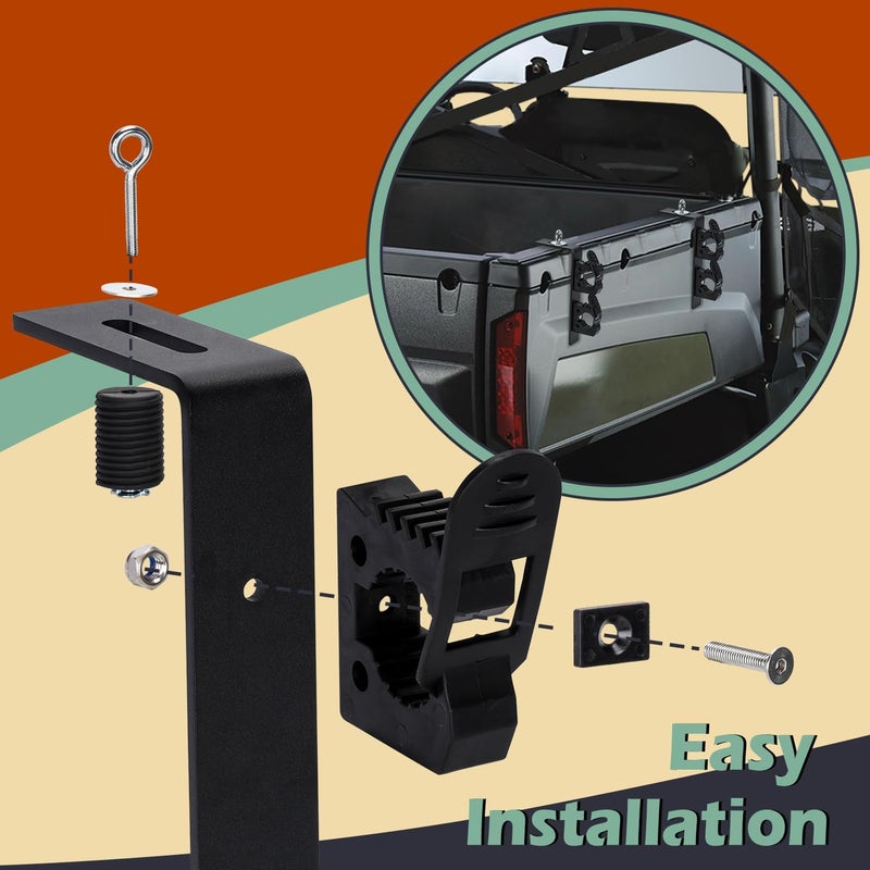 TOPOWN Dual Tool Hooks Rack Mount for Polaris Ranger, UTV Tool Holder Bed Mount Shovel Holder, UTV Tool Mount Carrier Farm Tool Storage of 2 Tools, Heavy Duty and Weatherproof (Pack of 2) - Image 4